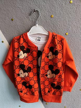 Mickey Baskılı Üçlü Erkek Takım -Turuncu