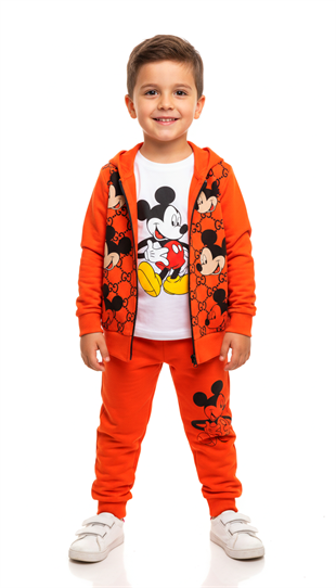 Mickey Baskılı Üçlü Erkek Takım -Turuncu