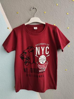 Nyc Baskılı Kısa Kollu Erkek Takım - Bordo