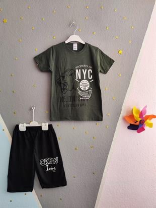 Nyc Baskılı Kısa Kollu Erkek Takım - Haki