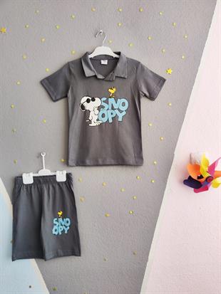 Snoopy Baskılı Marka Erkek Takım - Füme
