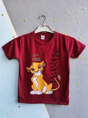Şortu Çizgili Lion King Baskılı Erkek Takım- Bordo