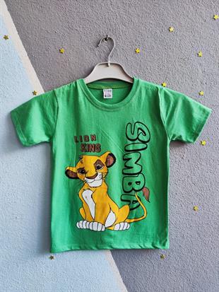 Şortu Çizgili Lion King Baskılı Erkek Takım- Açık Yeşil