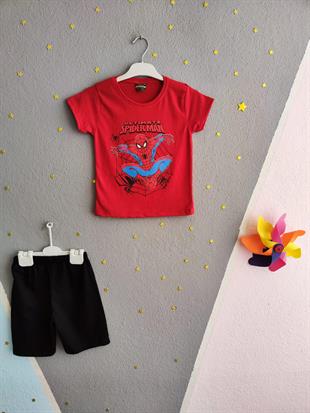 1441 - Ultimate Örümcek Adam Baskılı Yazlık Erkek Takım- Kırmızı