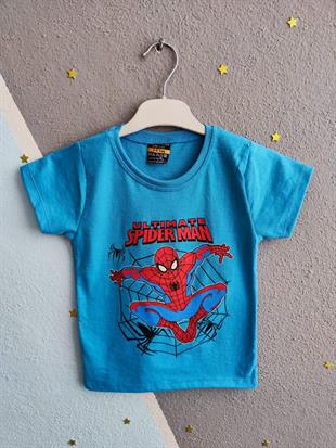 1441 - Ultimate Örümcek Adam Baskılı Yazlık Erkek Takım- Açık Mavi