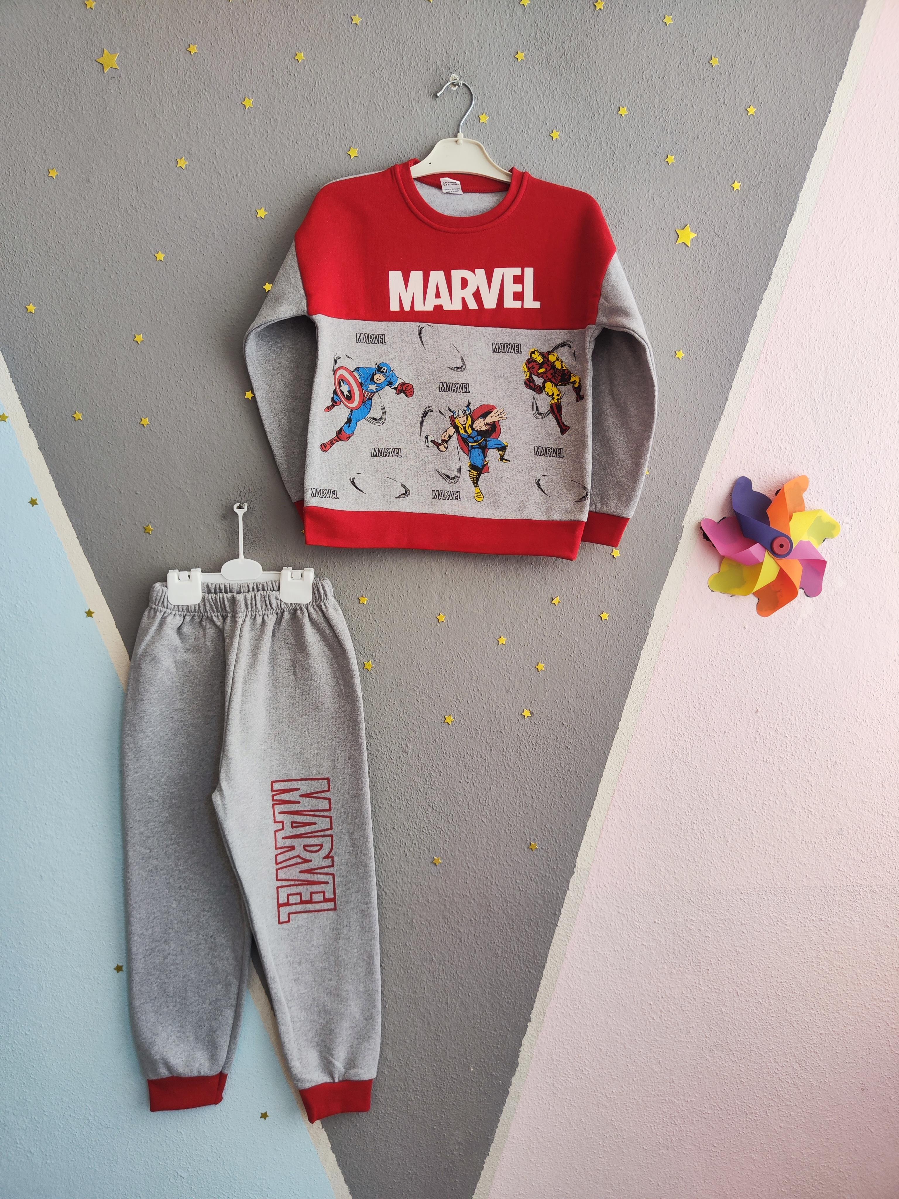 1281 -  Marvel Baskılı Erkek Takım - Gri-Kırmızı
