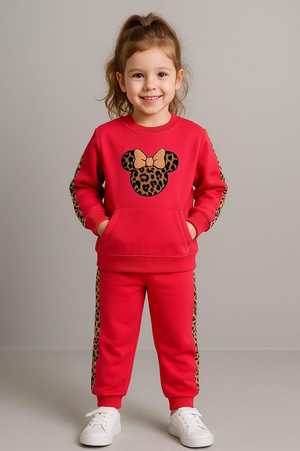 1393 -leopar desen minnie baskılı kız çocuk takımı -nar çiçeği
