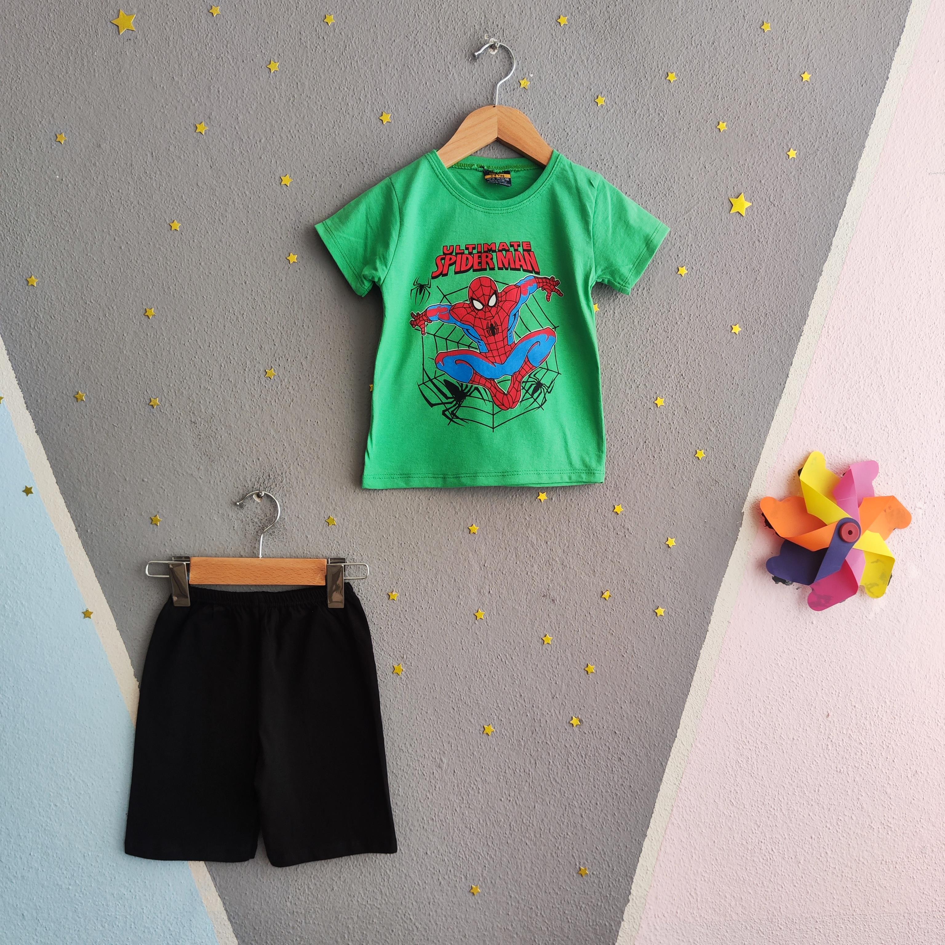 1441 - Ultimate Örümcek Adam Baskılı Yazlık Erkek Takım- Yeşil