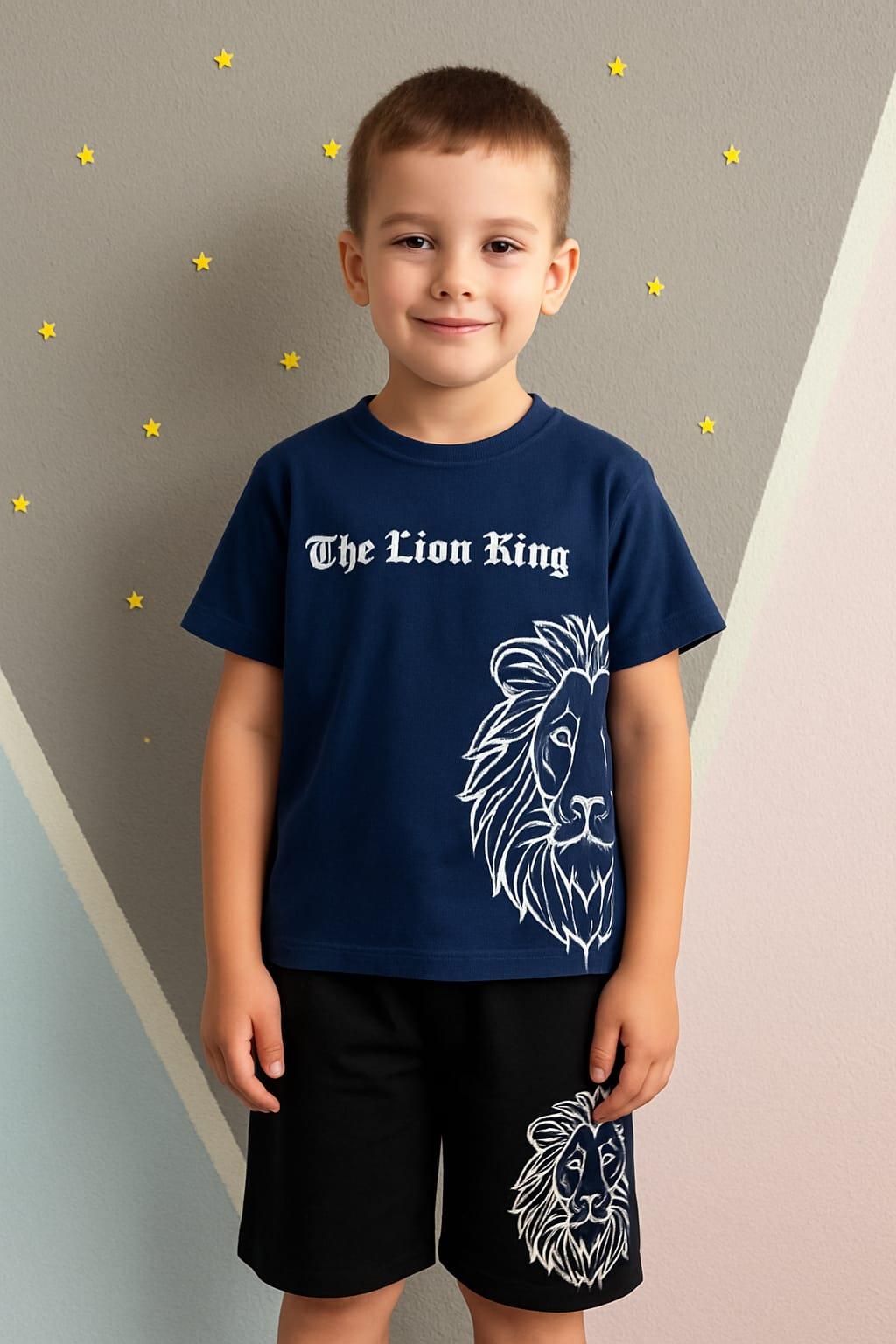 1464 - The Lion King Yazılı Yazlık Erkek Takım - Lacivert