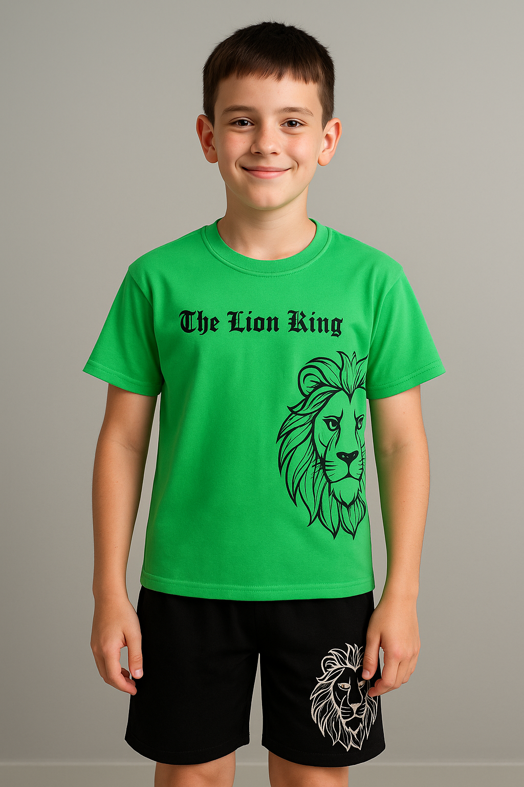 1464 - The Lion King Yazılı Yazlık Erkek Takım - Yeşil