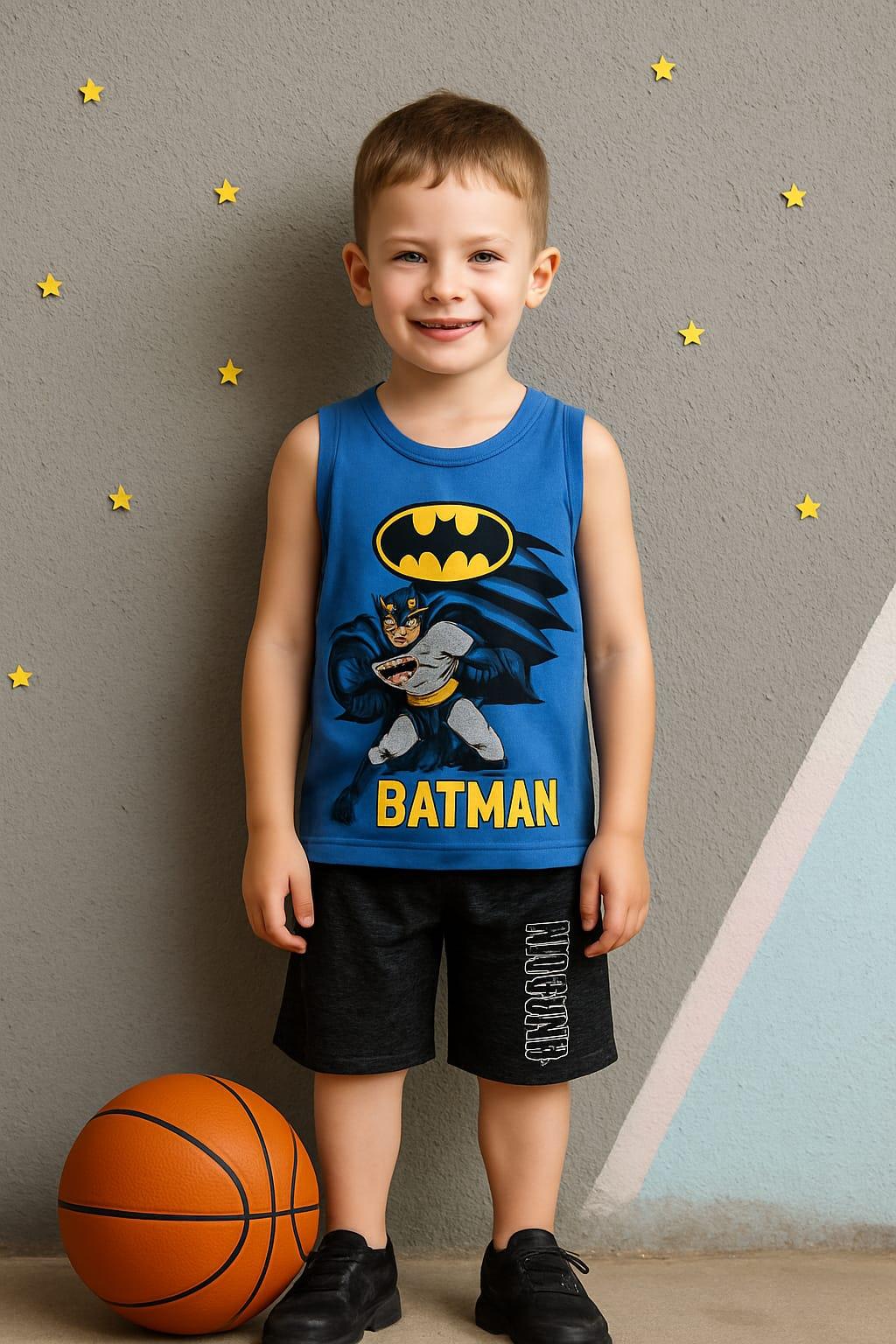 1466 - Batman Baskılı Sıfır Kollu Erkek Takım- Saks