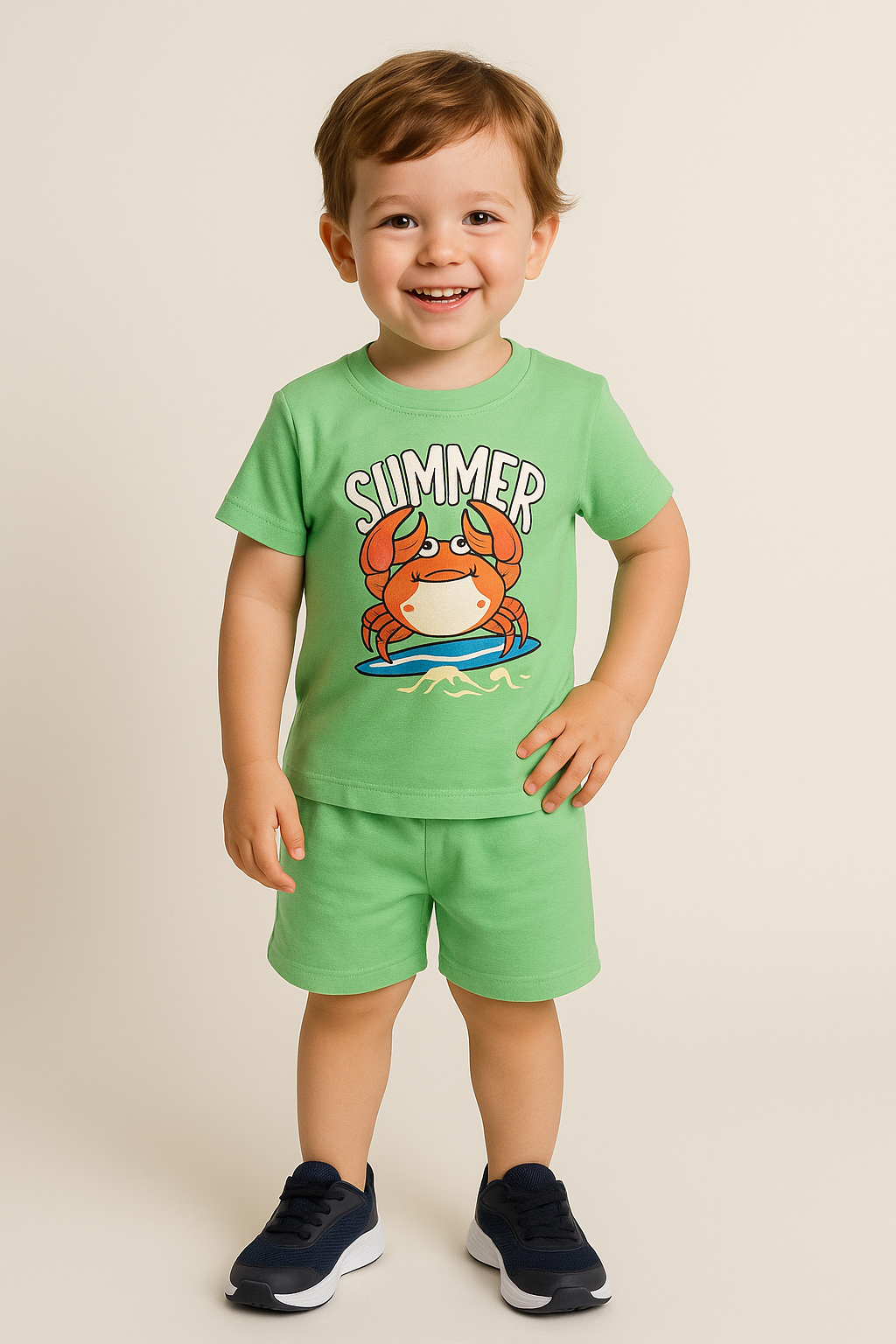 1526 - Summer Baskılı Erkek Çocuk Takım - Yeşil