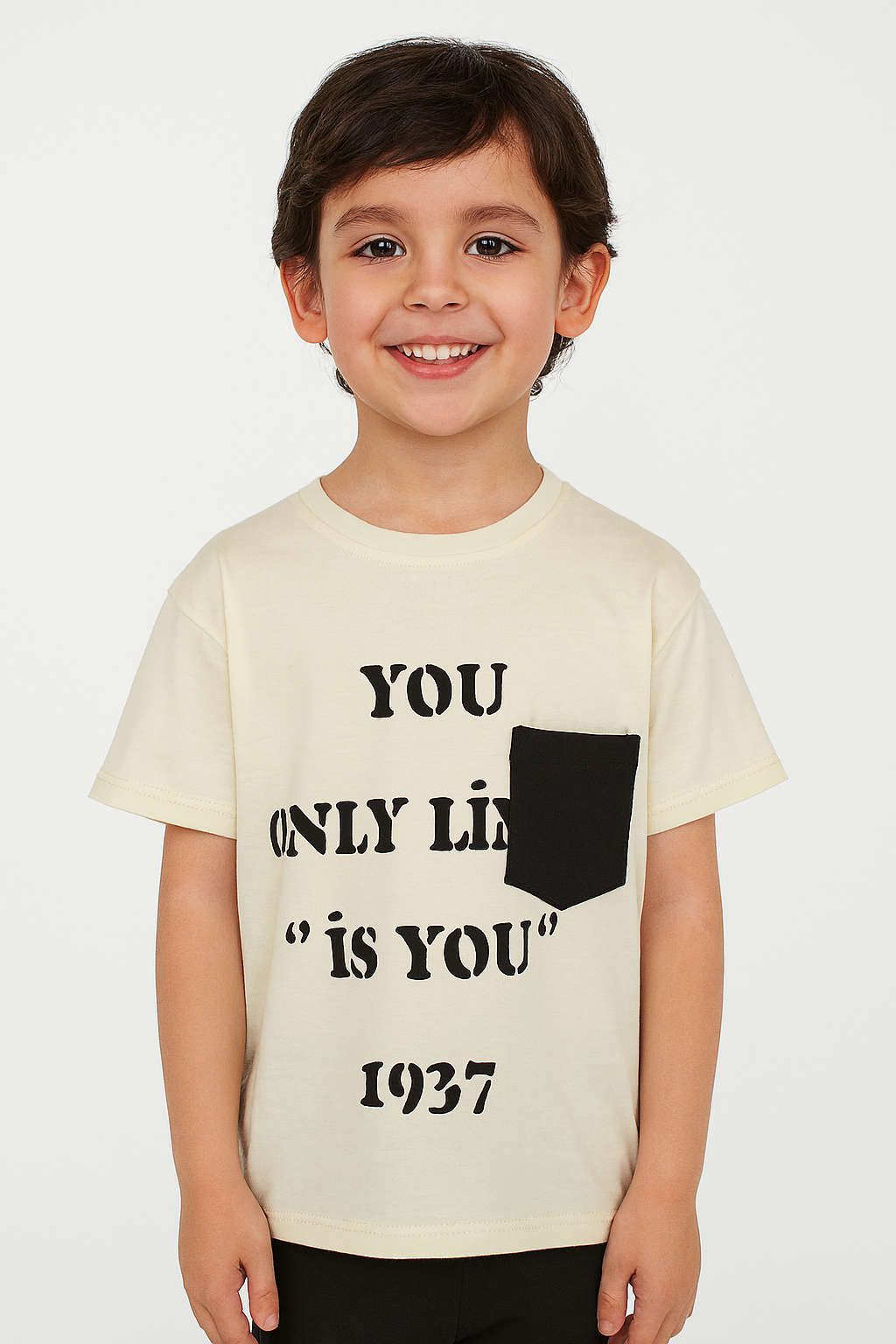1555 - You Baskılı Erkek Tişört - Krem