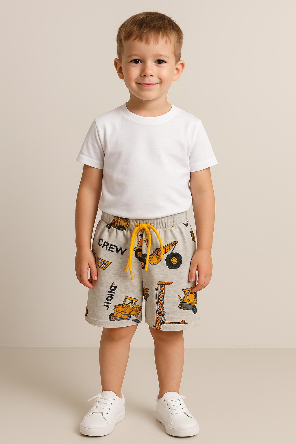 1569 - Kepçe Baskılı Erkek Şort - Gri