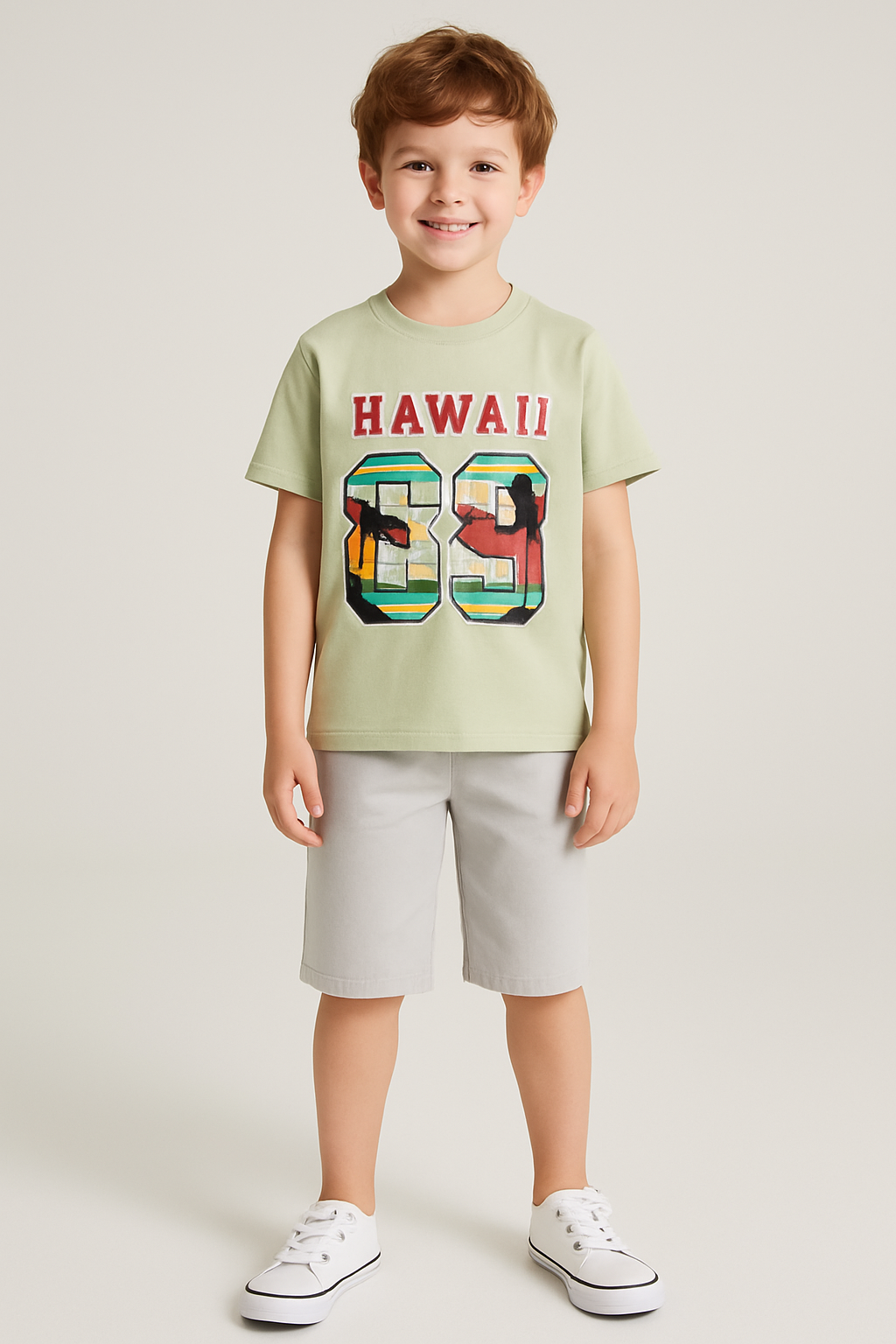 1578 -  Hawaii Baskılı Erkek Takım - Yeşil- Gri