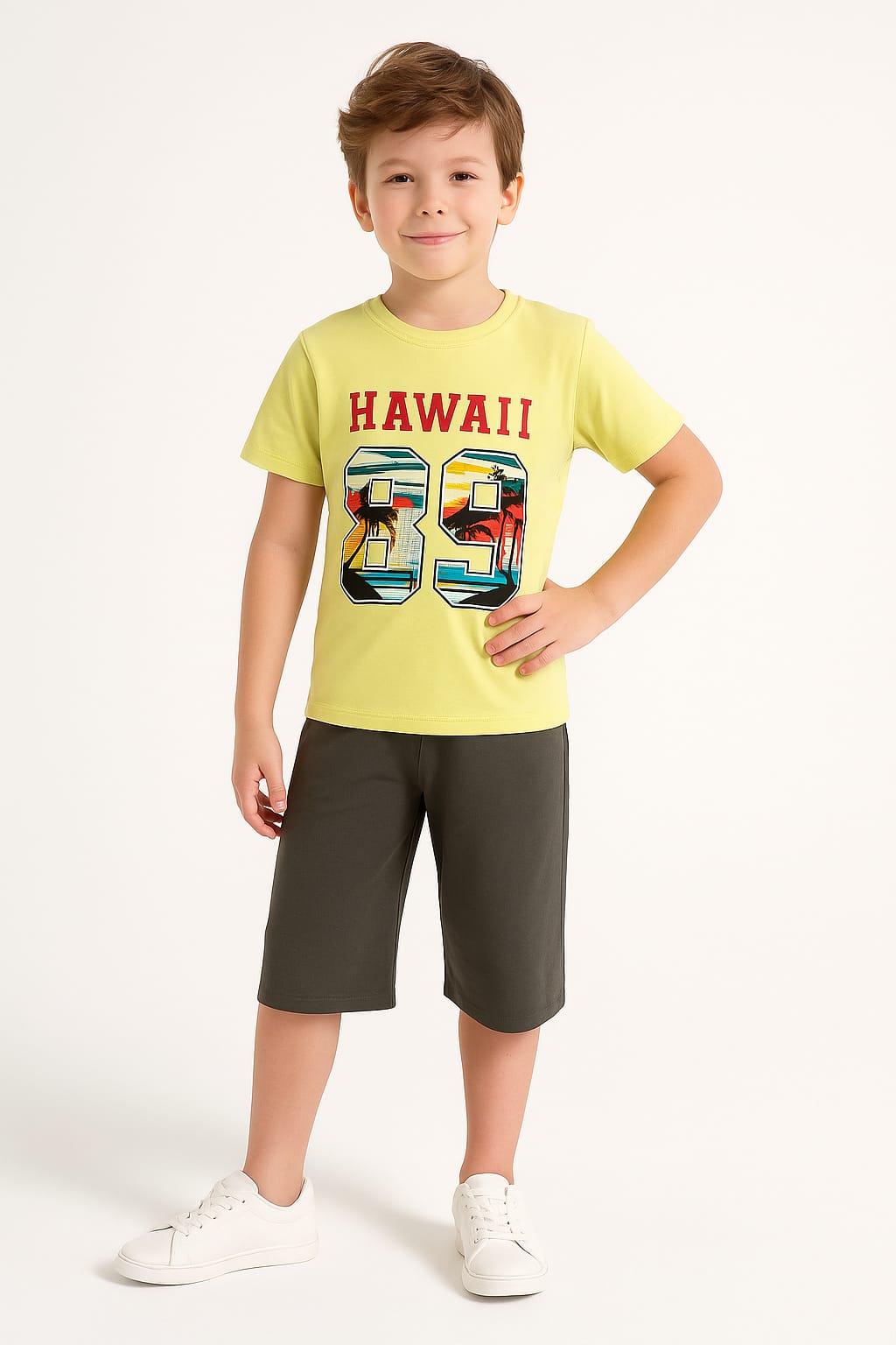 1578 -  Hawaii Baskılı Erkek Takım - Yeşil- Füme