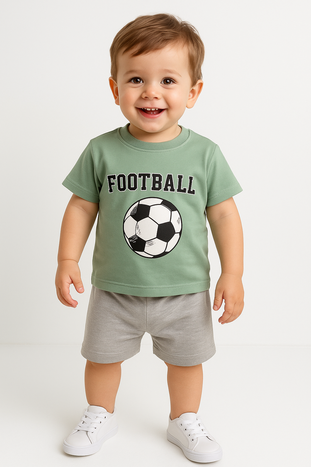 1604 - Futbol Topu Baskılı Aylık Erkek Çocuk Takım - Mint Yeşili