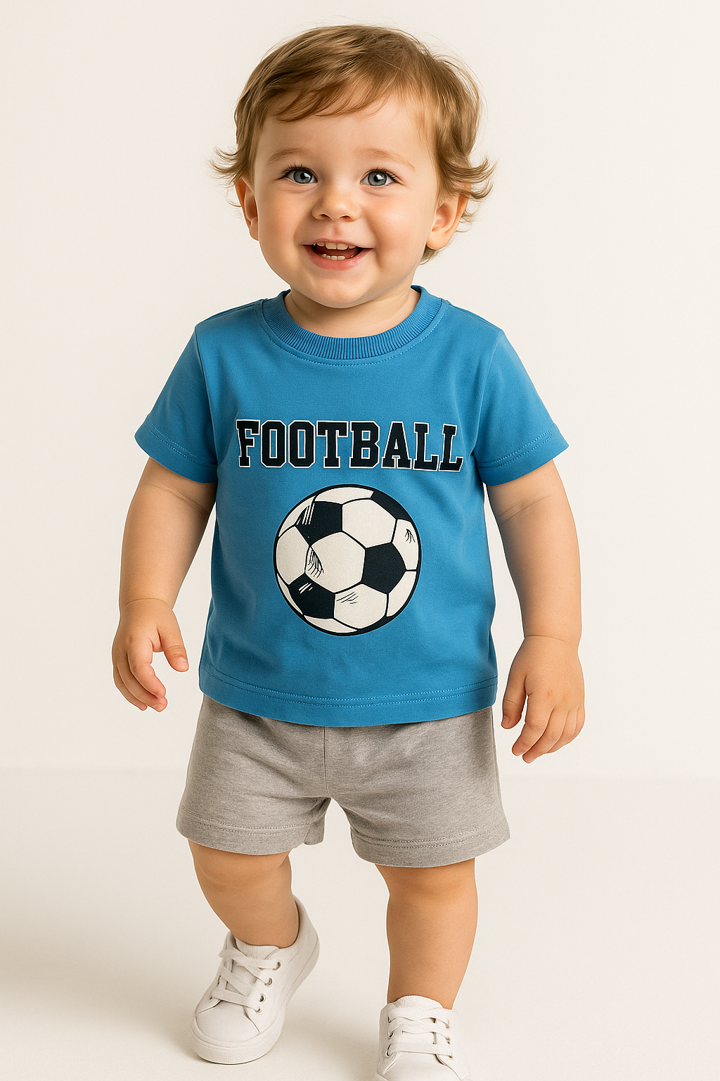 1604 - Futbol Topu Baskılı Aylık Erkek Çocuk Takım - Mavi