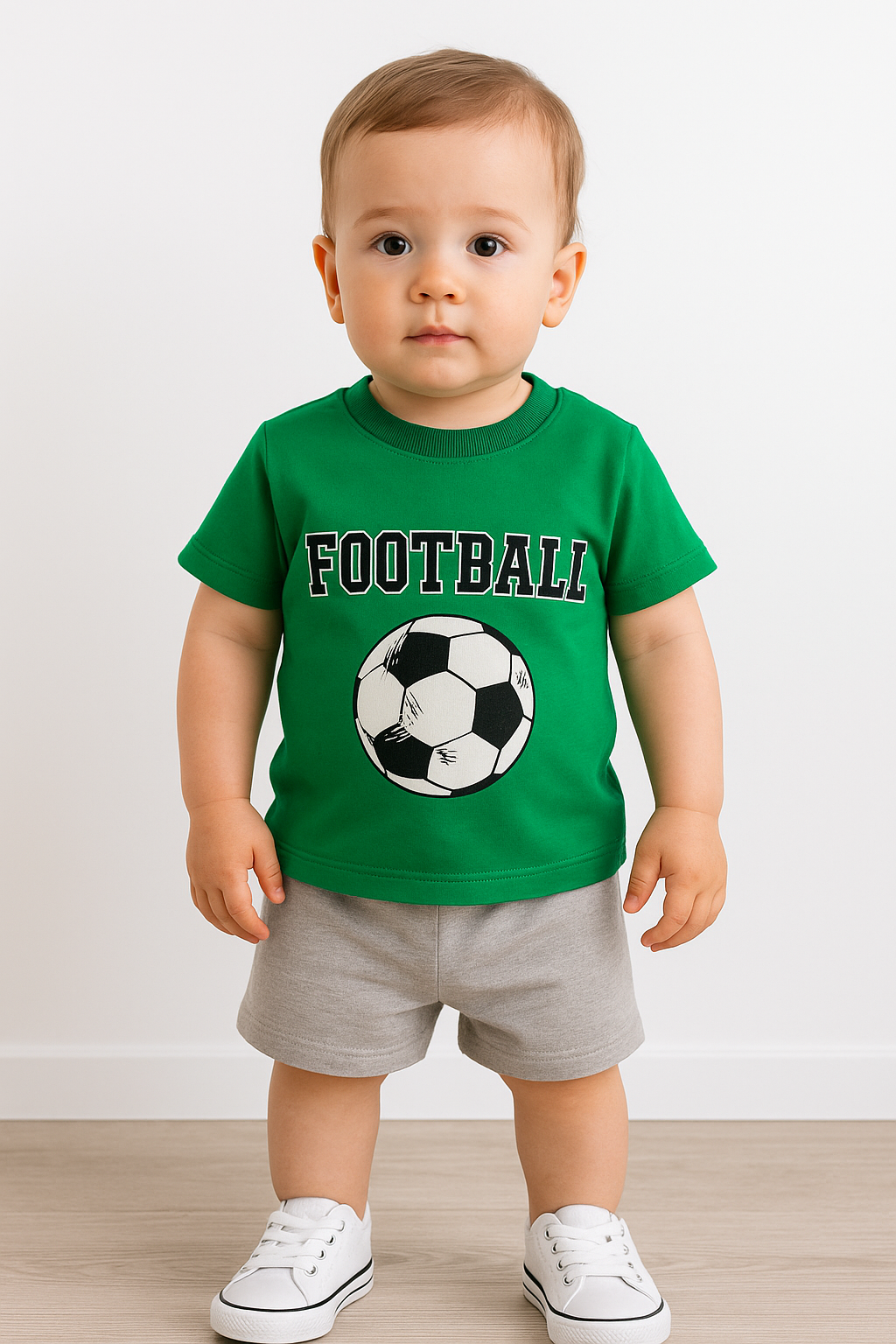 1604 - Futbol Topu Baskılı Aylık Erkek Çocuk Takım - Yeşil