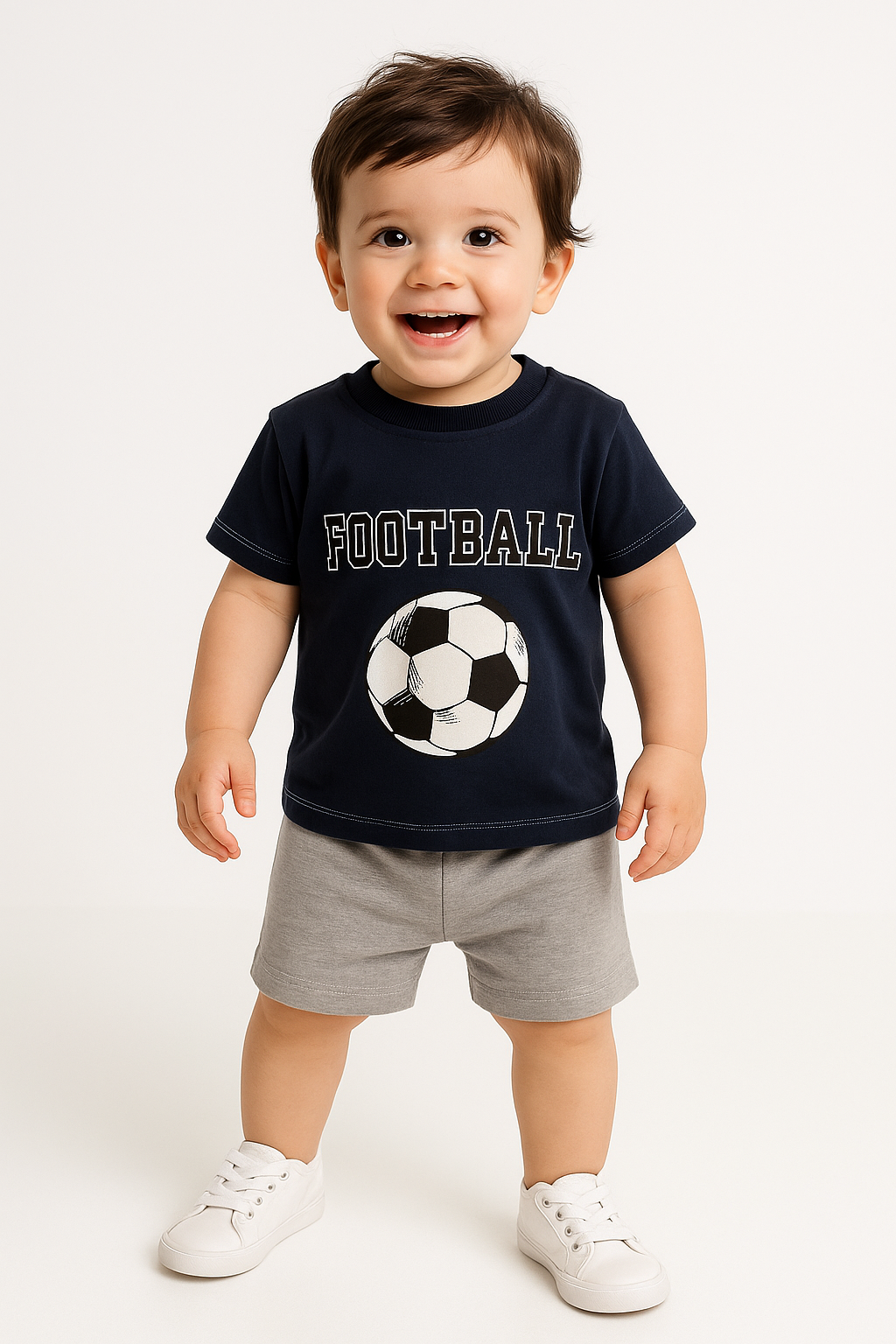1604 - Futbol Topu Baskılı Aylık Erkek Çocuk Takım - Lacivert