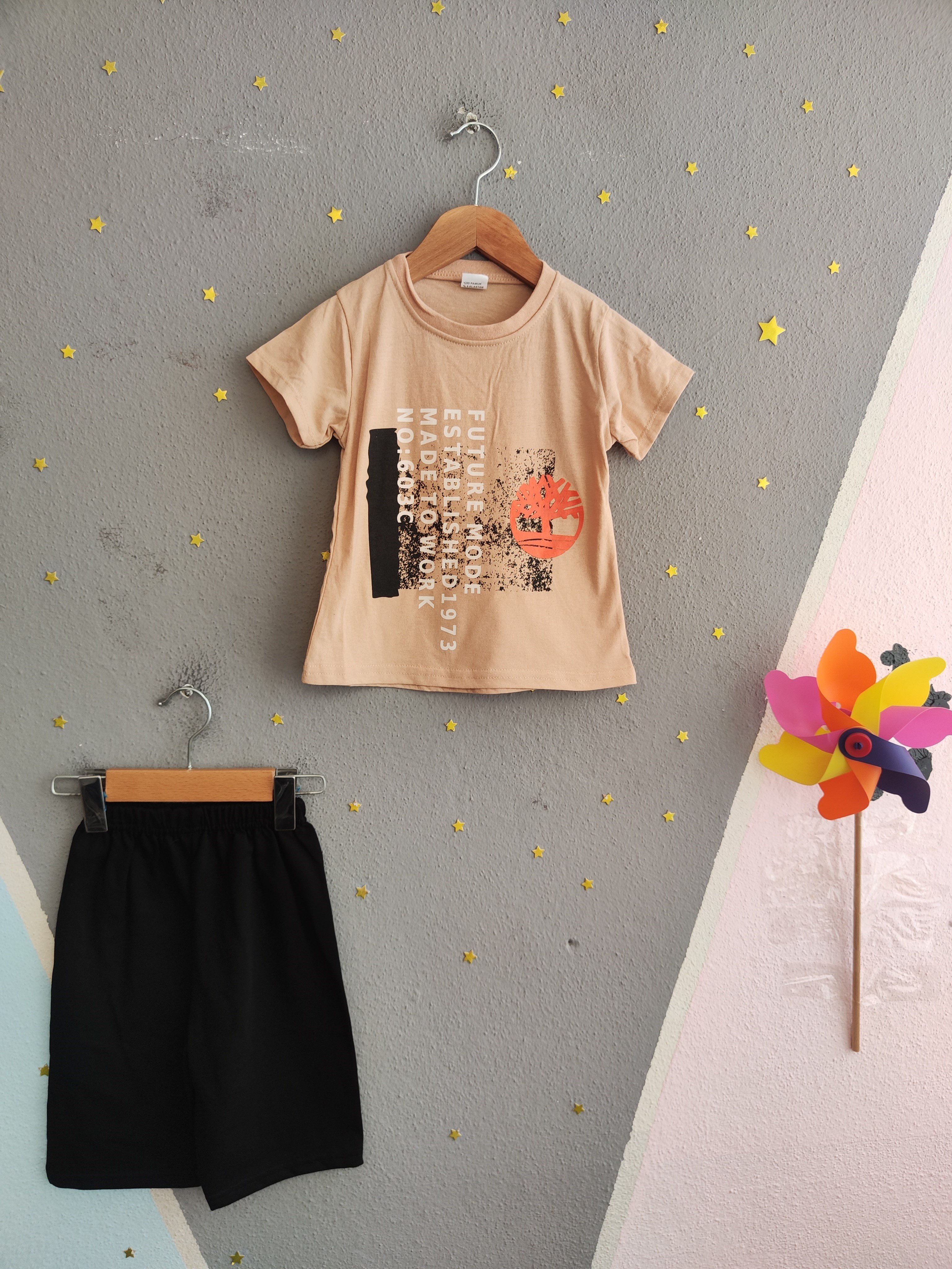 1618 - Future Mode Baskılı Erkek Çocuk Takım- Bej