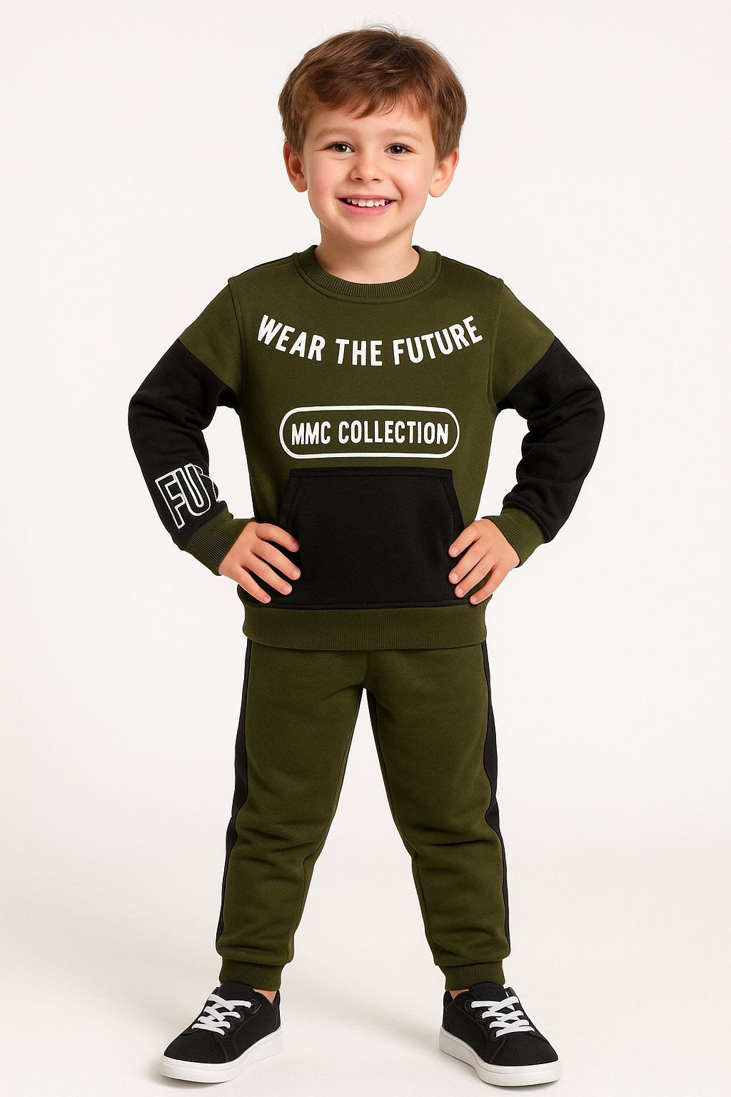 1700 - Wear The Future Baskılı Erkek Çocuk Takım - Haki