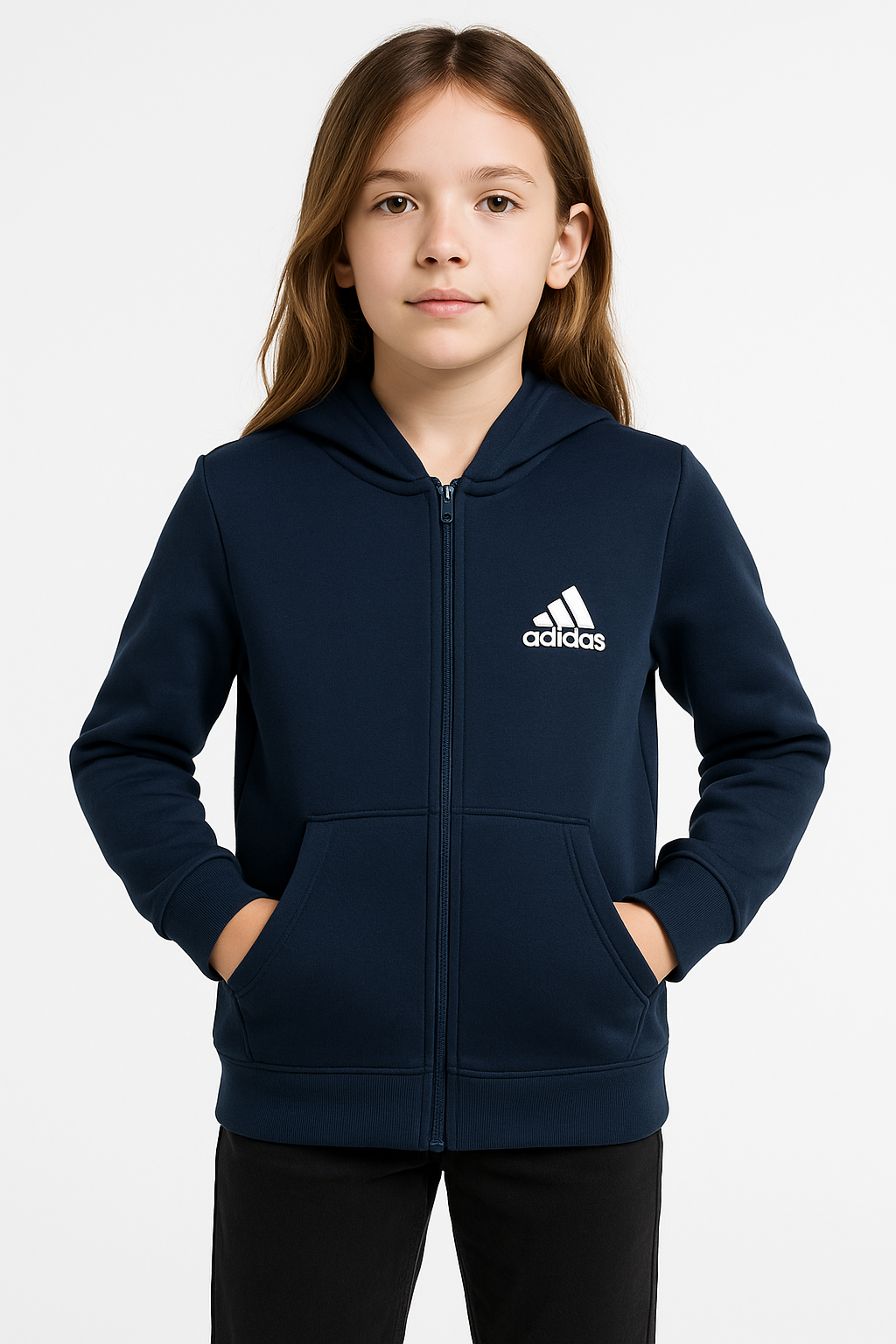 1755 - Ads Baskılı Kapüşonlu Üç İp Unisex Çocuk Hırkası - Lacivert