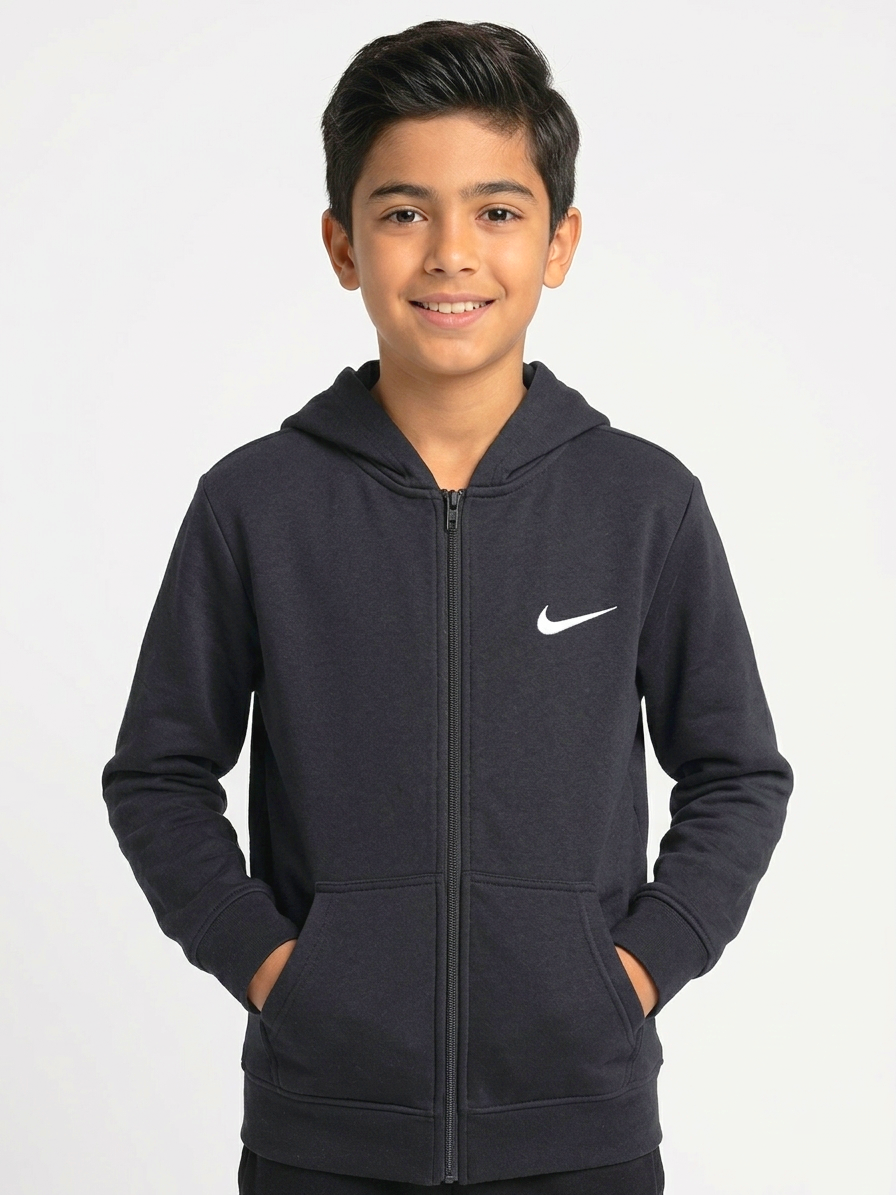 1756 - NK Baskılı Kapüşonlu Üç İp Unisex Çocuk Hırkası - Lacivert 