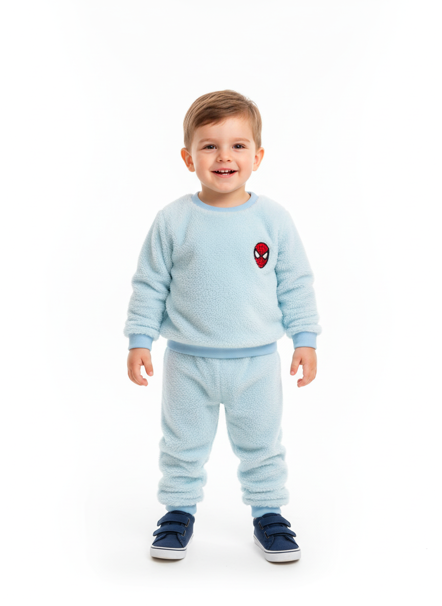 1809 - Karakter Desen Peluş Erkek Çocuk Takımı - Bebe mavisi