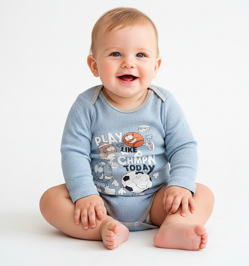 1871 - Karakter Baskılı Unisex Bebek Çıtçıtlı Body - Buz Mavisi 