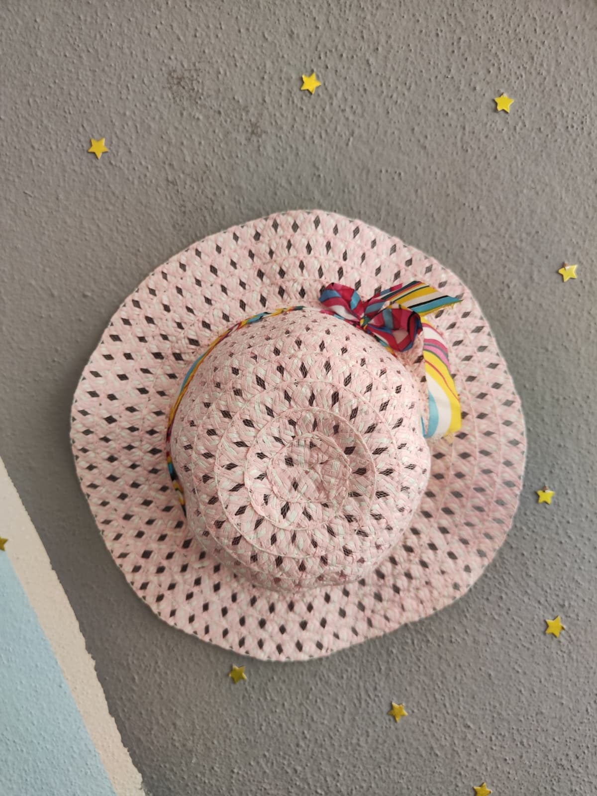 1960 - Kız Çocuk Hasır Şapka - Pastel Pembe Renkli Kurdele Detaylı 