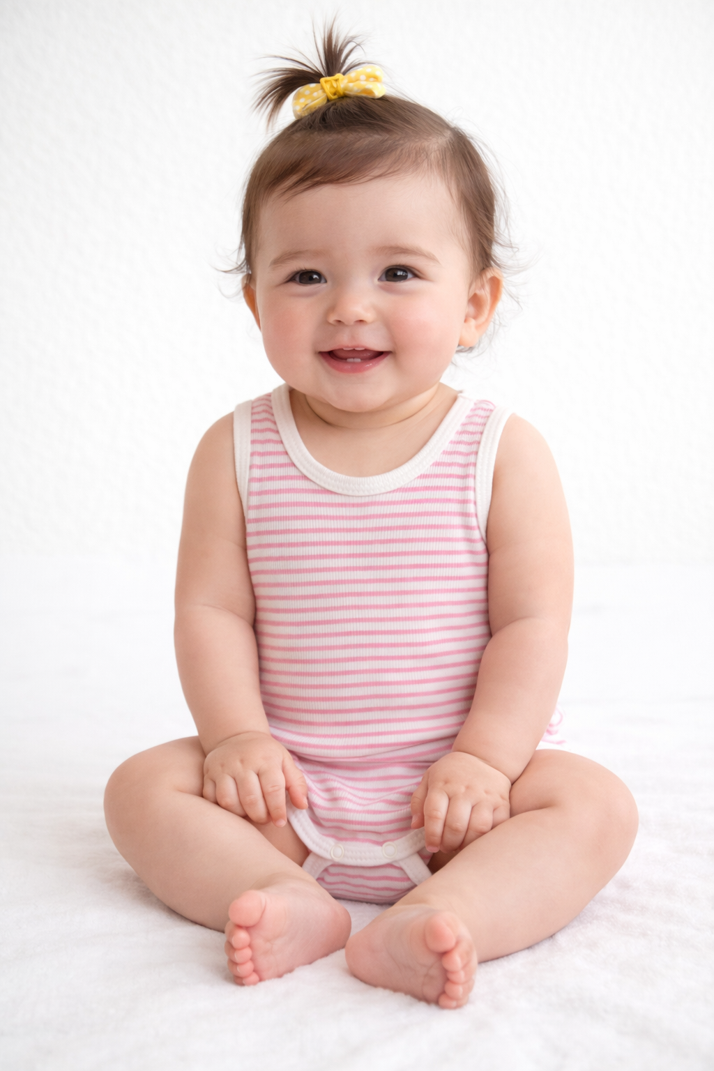 1964 - Pembe Çizgili Kolsuz Bebek Çıtçıtlı Body
