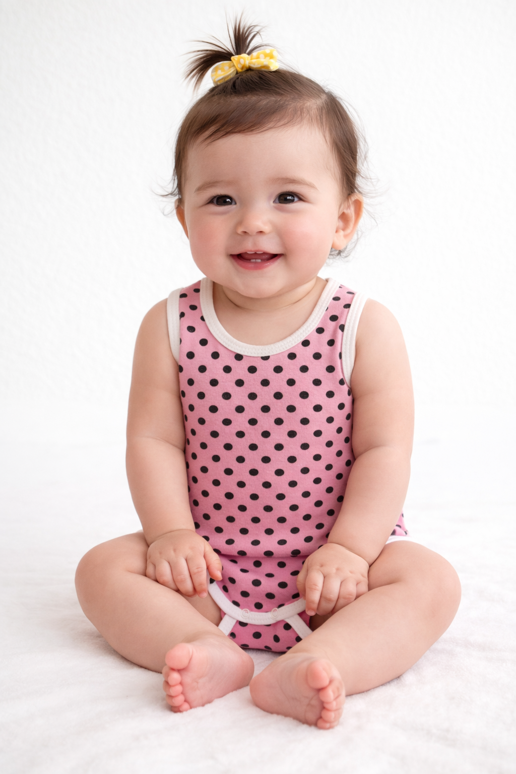 1964 - Puantiyeli Pembe Kolsuz Bebek Çıtçıtlı Body