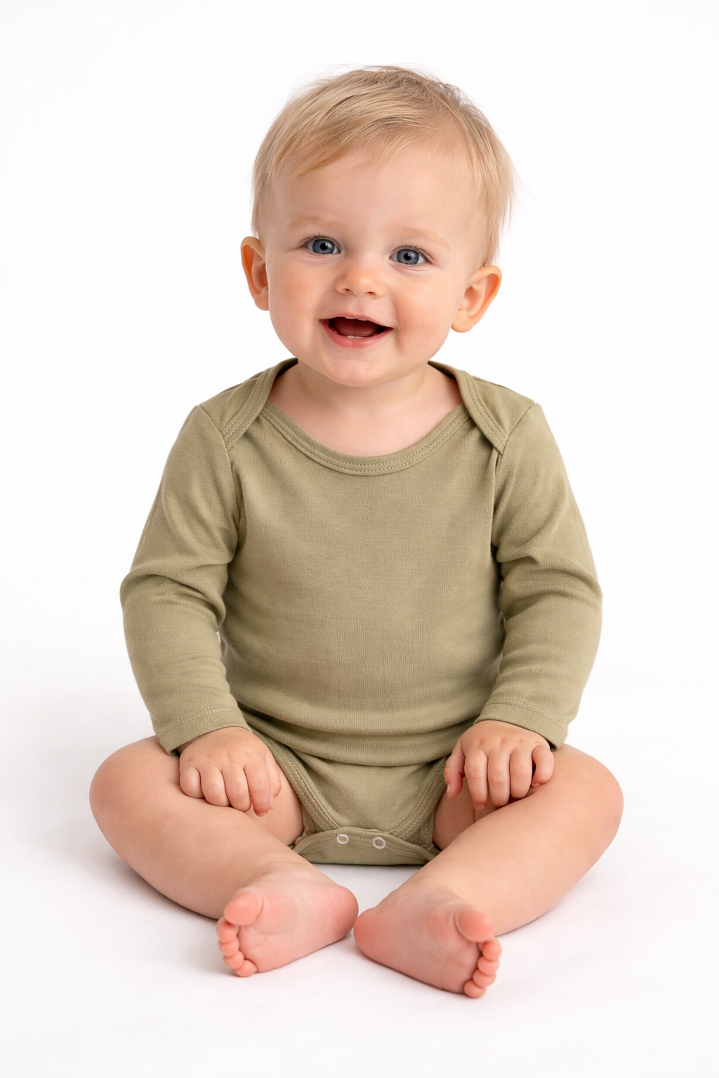 1966- Haki Uzun Kollu Basic Model Kolsuz Bebek Çıtçıtlı Body