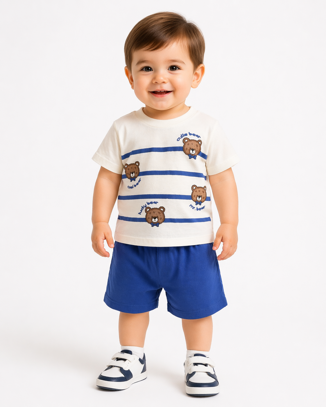 1980 -  Cool Bear Baskılı Erkek Bebek Takım - Saks