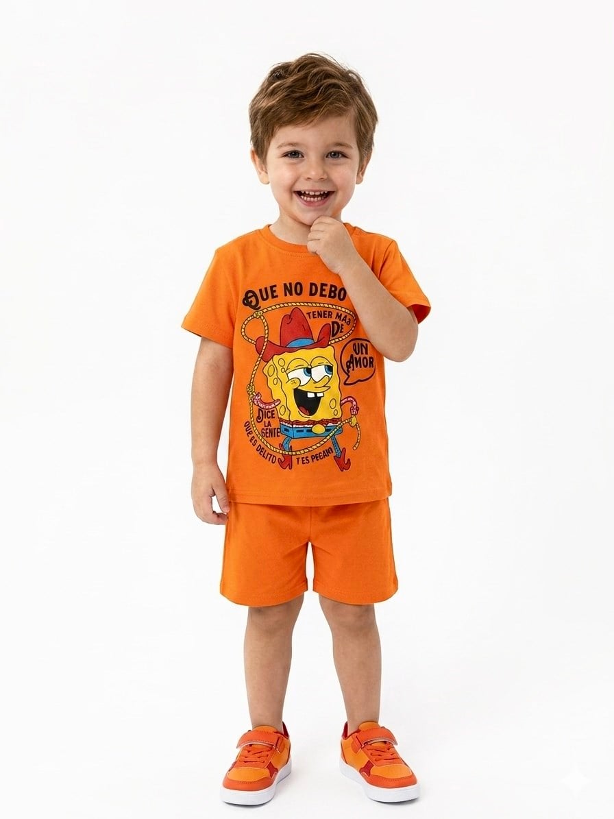 1998 - Karakter Baskılı Kısa Kollu Erkek  Çocuk Takımı - Turuncu