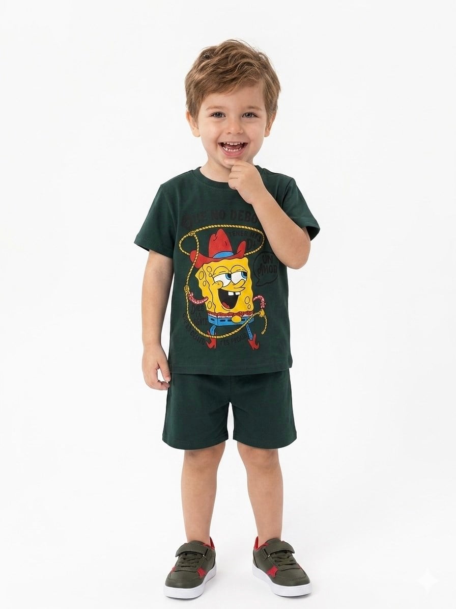 1998 - Karakter Baskılı Kısa Kollu Erkek  Çocuk Takımı - Haki