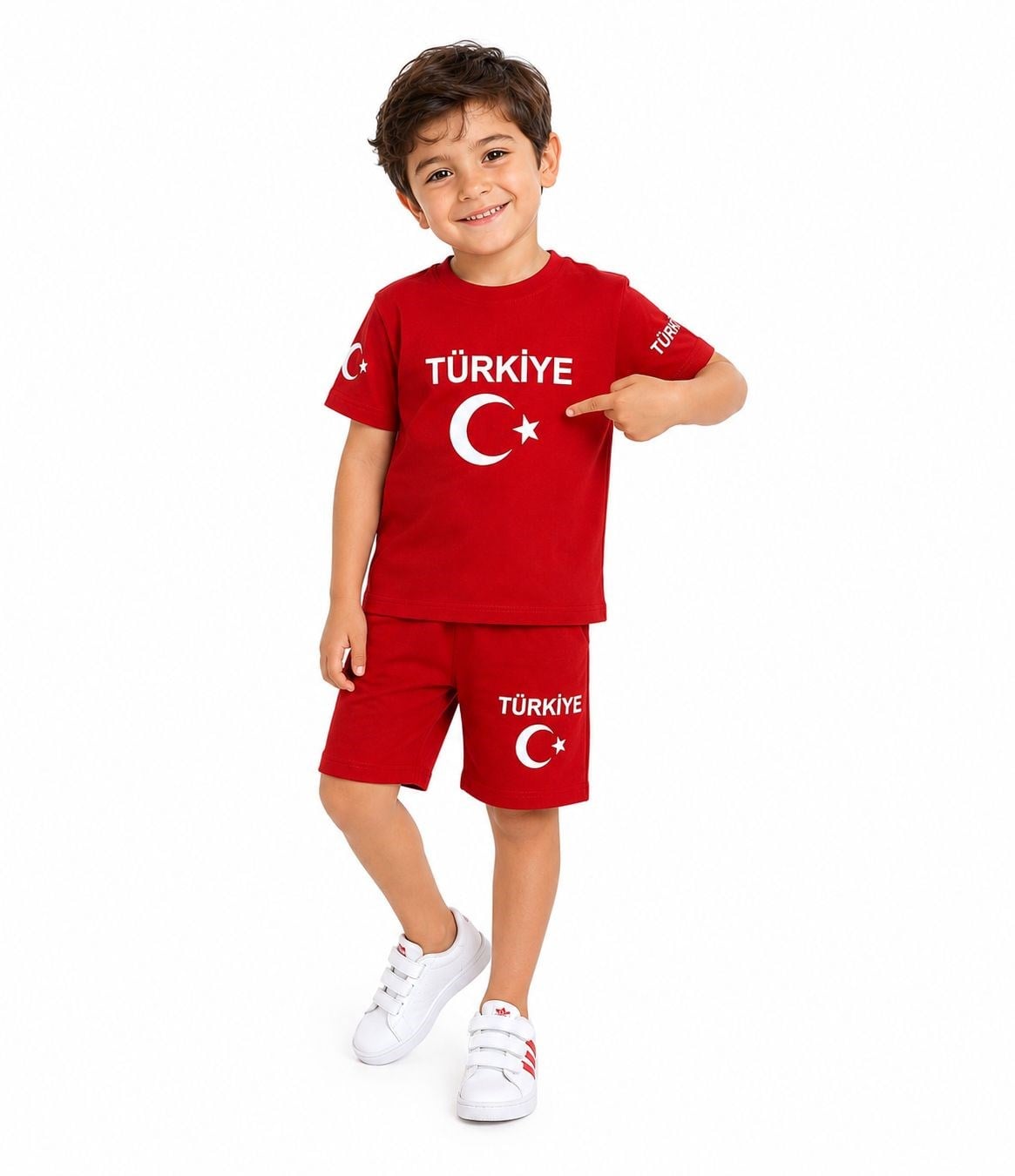 2067 -  Bayrak Baskılı Çocuk Takımı -Kırmızı