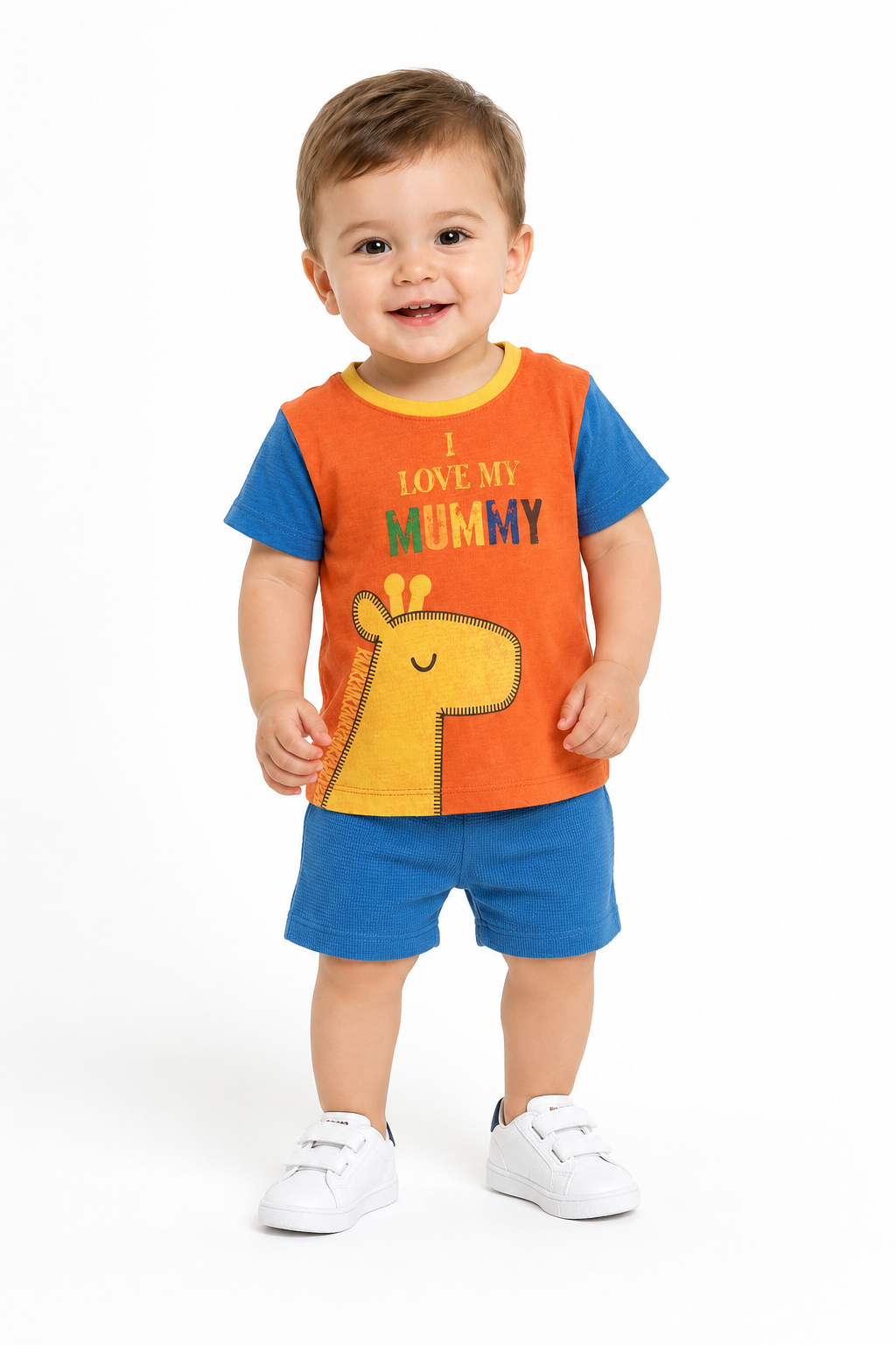 2109 - Love Mummy Baskılı  Erkek Bebek Takım - Turuncu - saks
