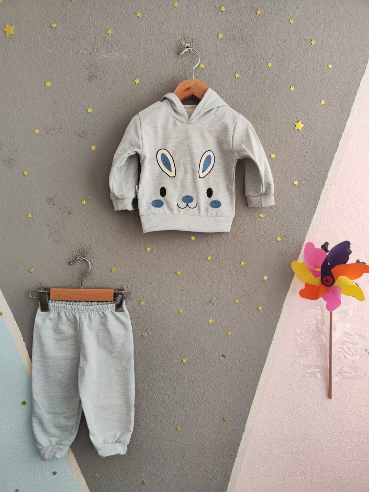 2132 - Kapüşonlu Unisex Bebek Takımı - Mavi