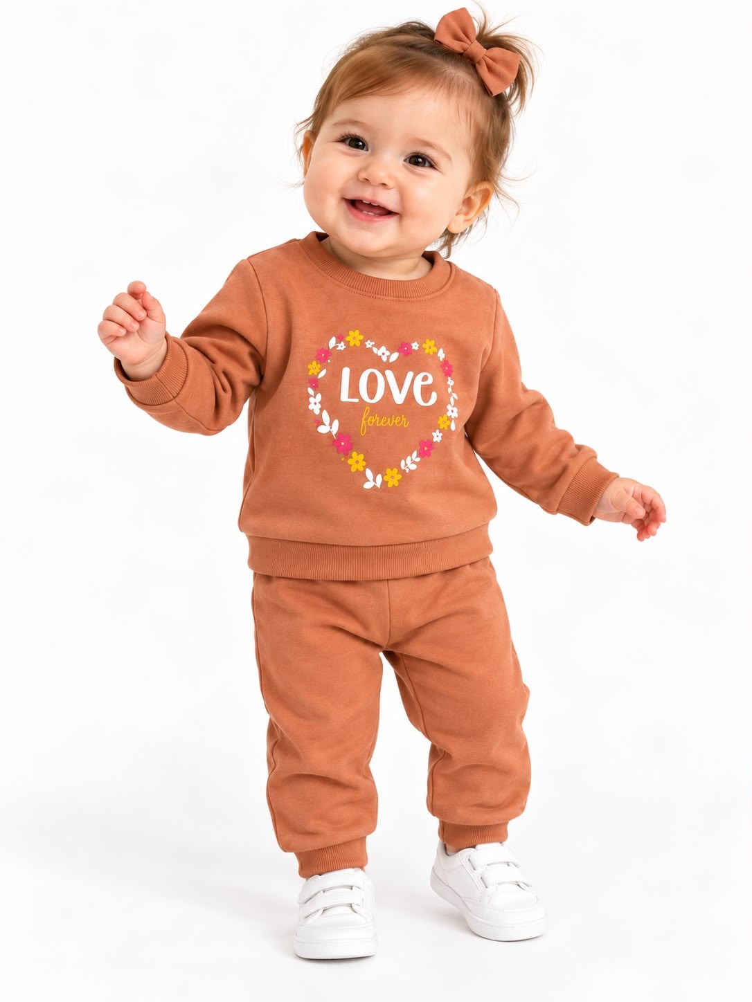 2140 - Love Baskılı Kız Bebek Takımı - Taba