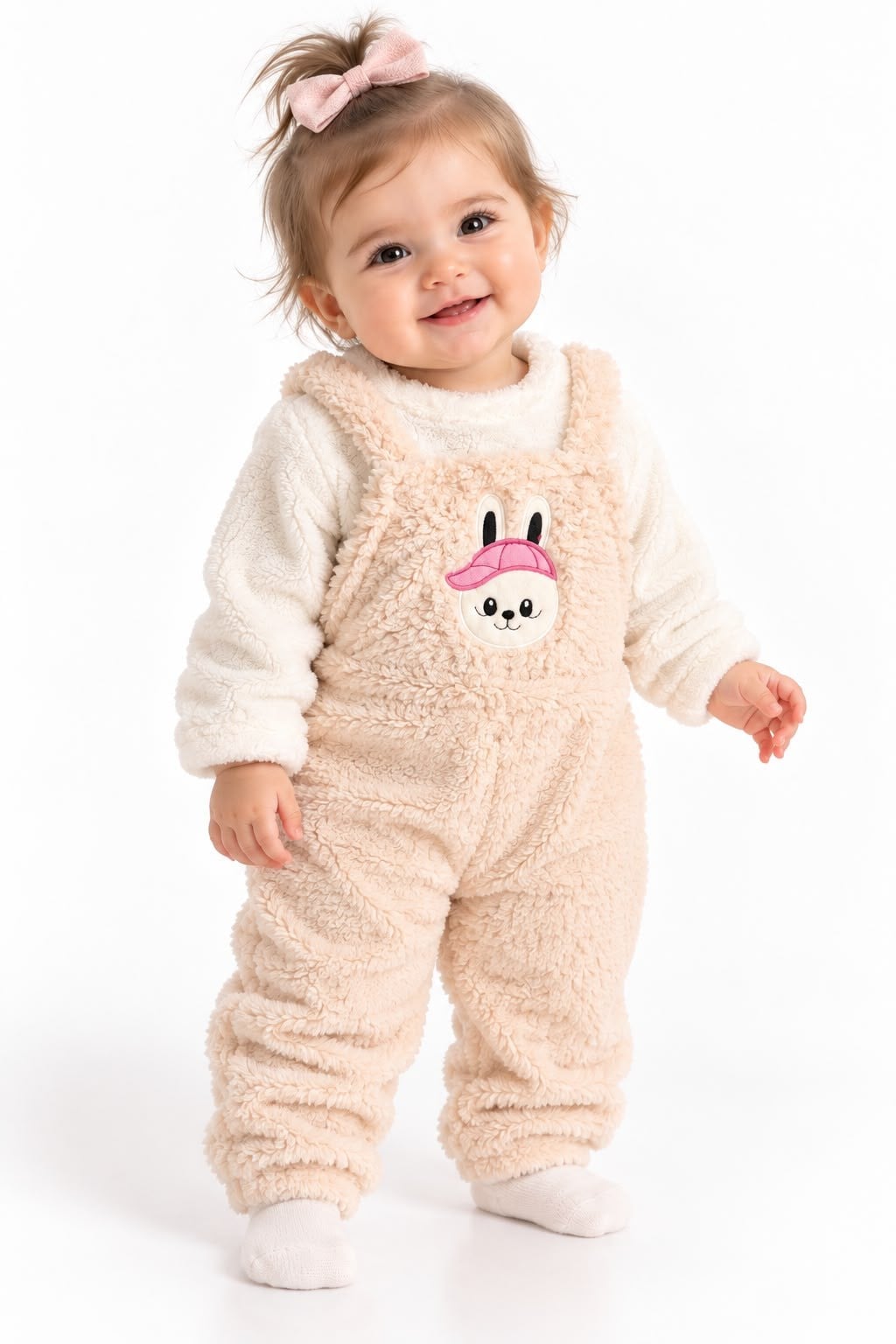 2143 -Peluş Kumaş Bebek Tulumu - açık gül
