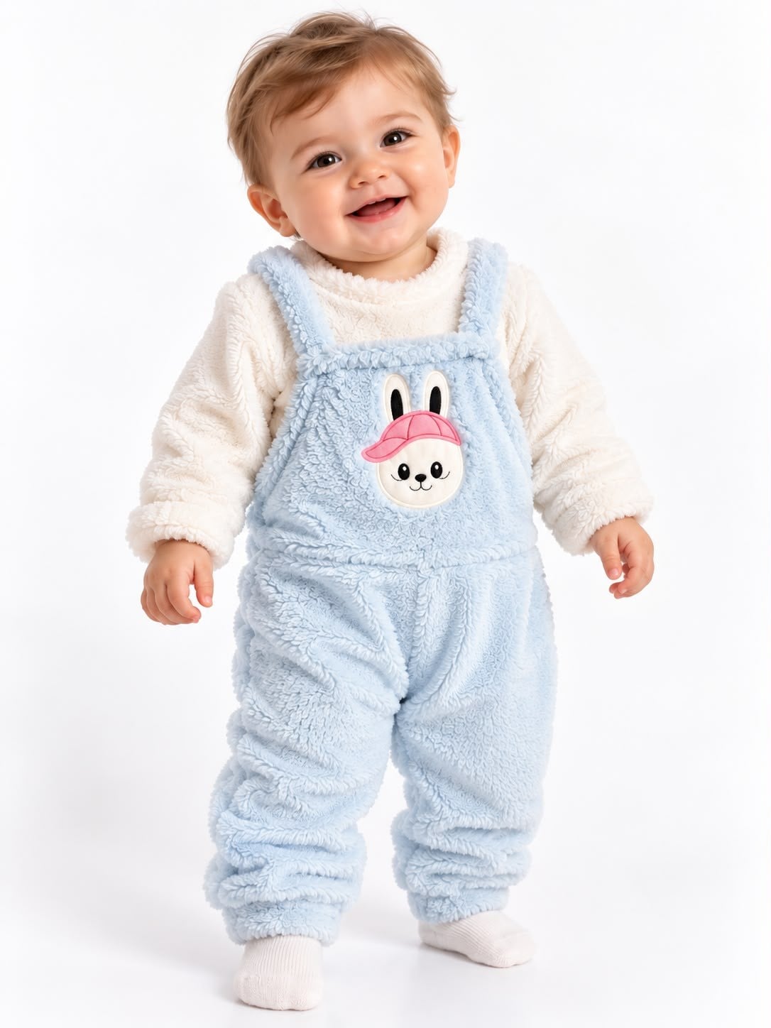 2143 -Peluş Kumaş Bebek Tulumu - buz mavisi