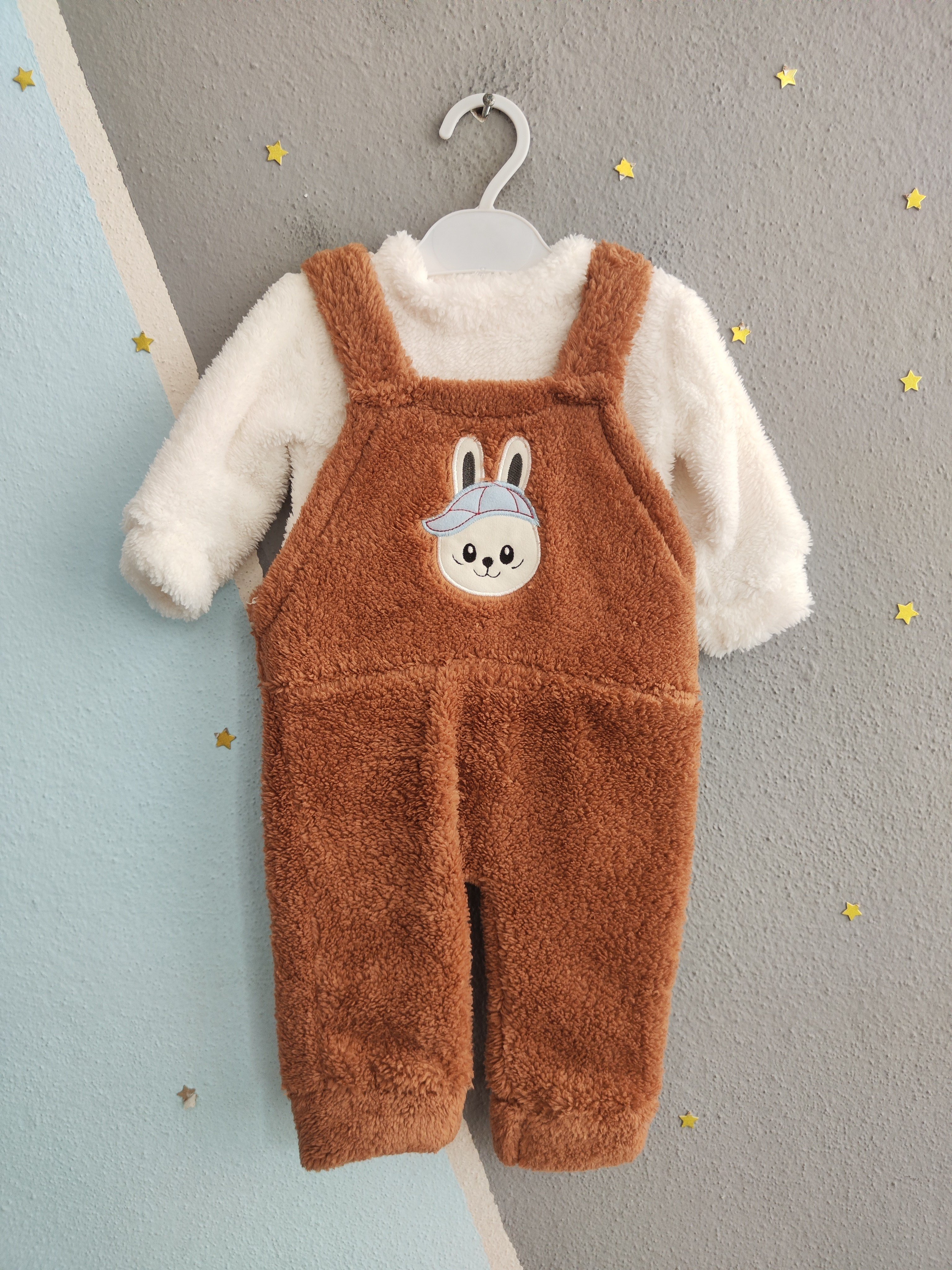 2143 -Peluş Kumaş Bebek Tulumu - Kahve