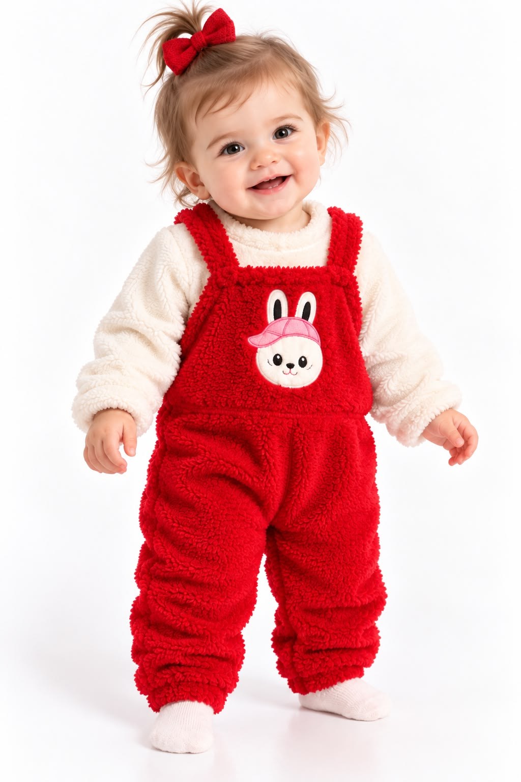 2143 -Peluş Kumaş Bebek Tulumu - kırmızı