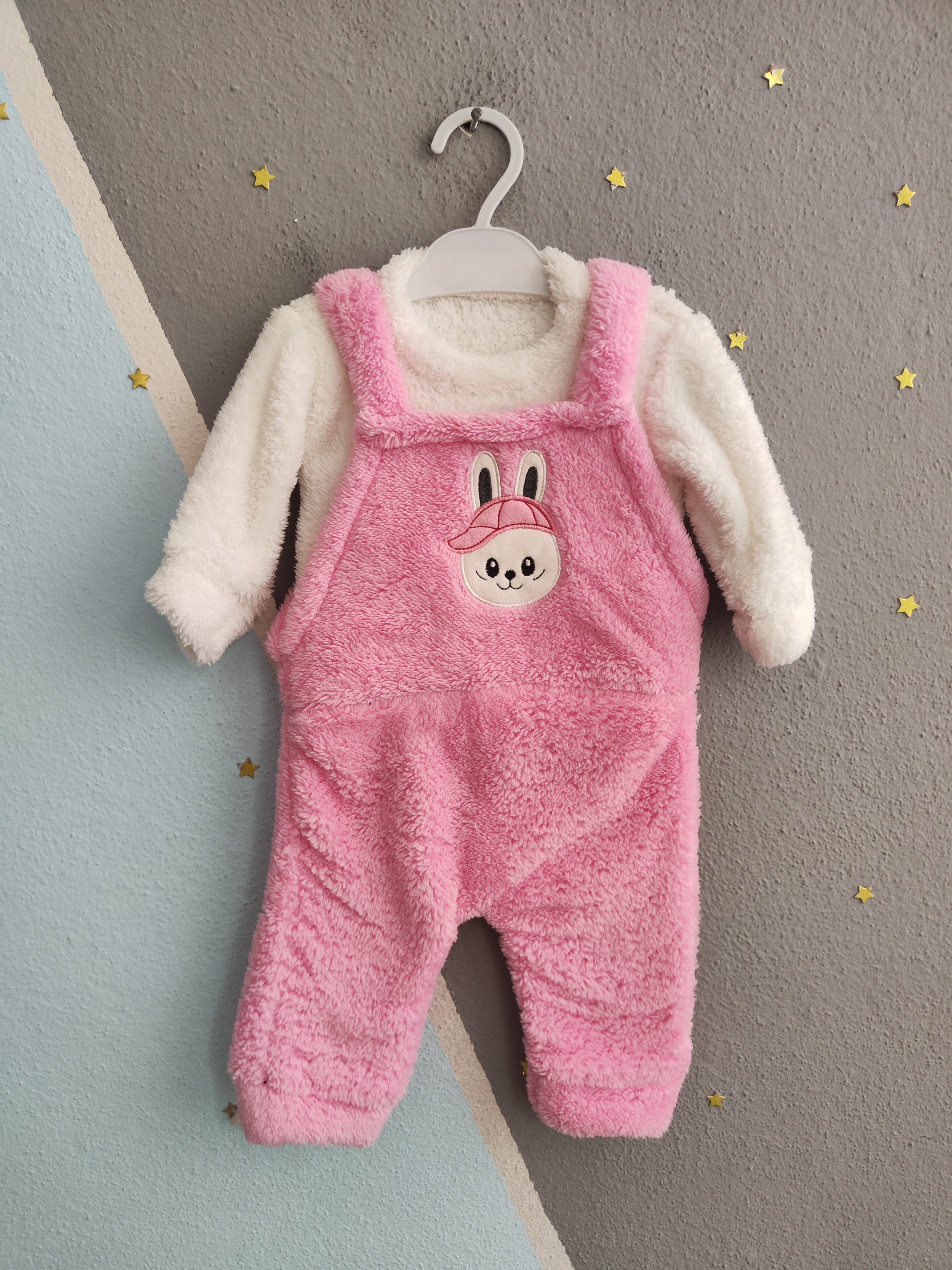 2143 -Peluş Kumaş Bebek Tulumu - Pembe