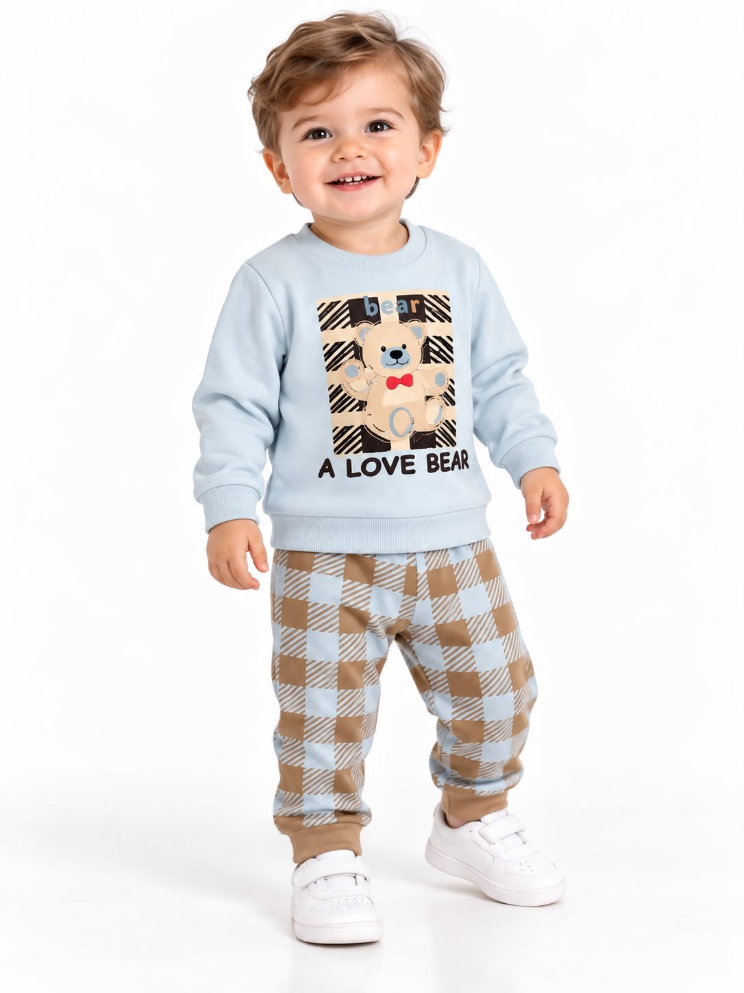 2145 - Bear Baskılı Erkek Bebek Takımı - Açık mavi