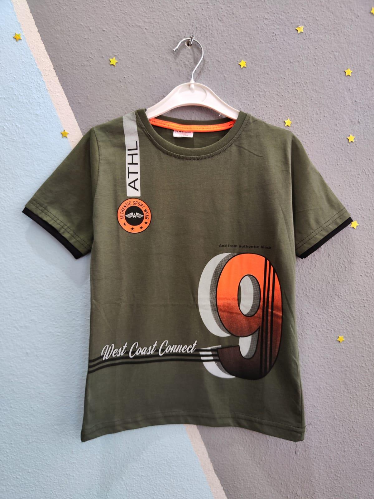 9 Rakamı Baskılı Erkek T-Shirt - Haki
