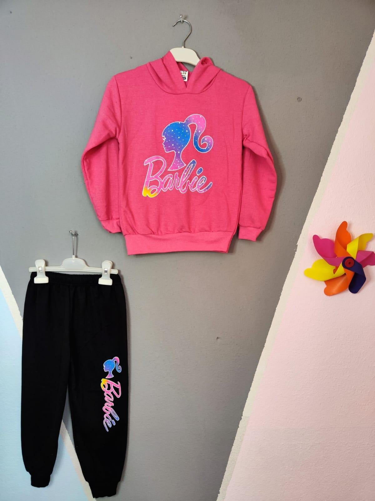 Barbie Baskılı Kapüşonlu Kız Takım - Pembe