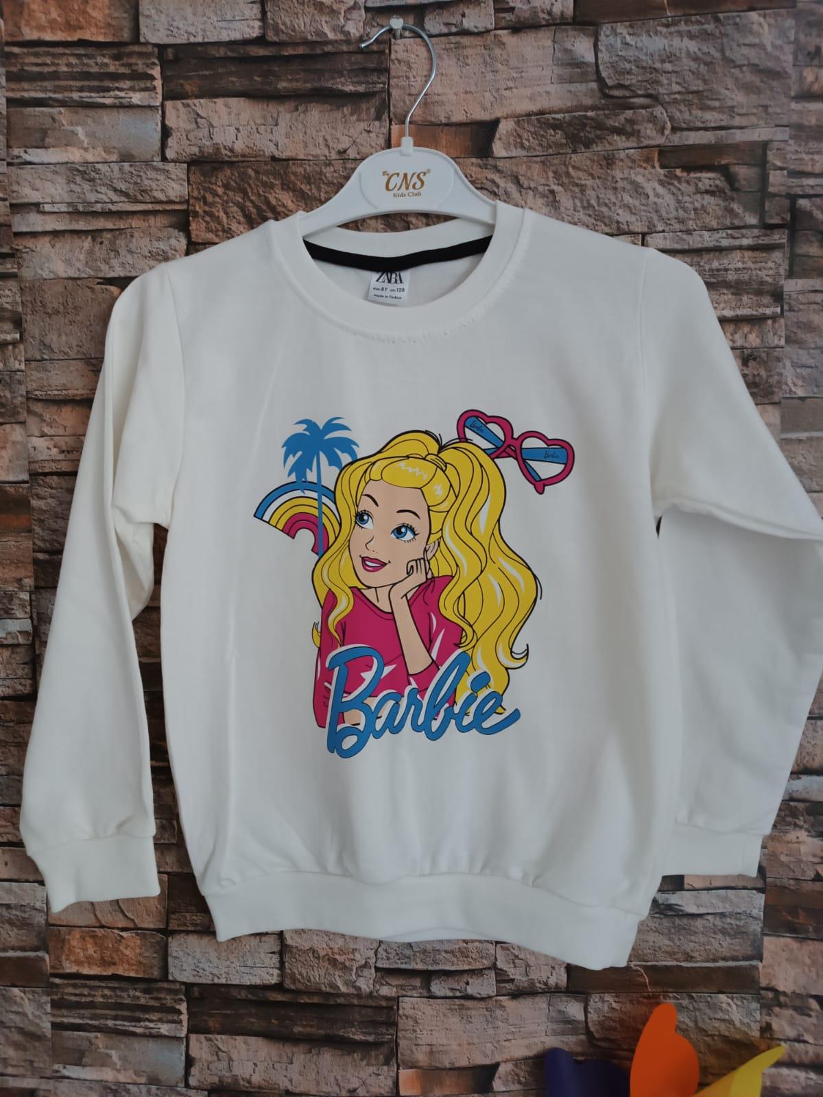 Barbie Resimli Kız Çocuk Takım Beyaz